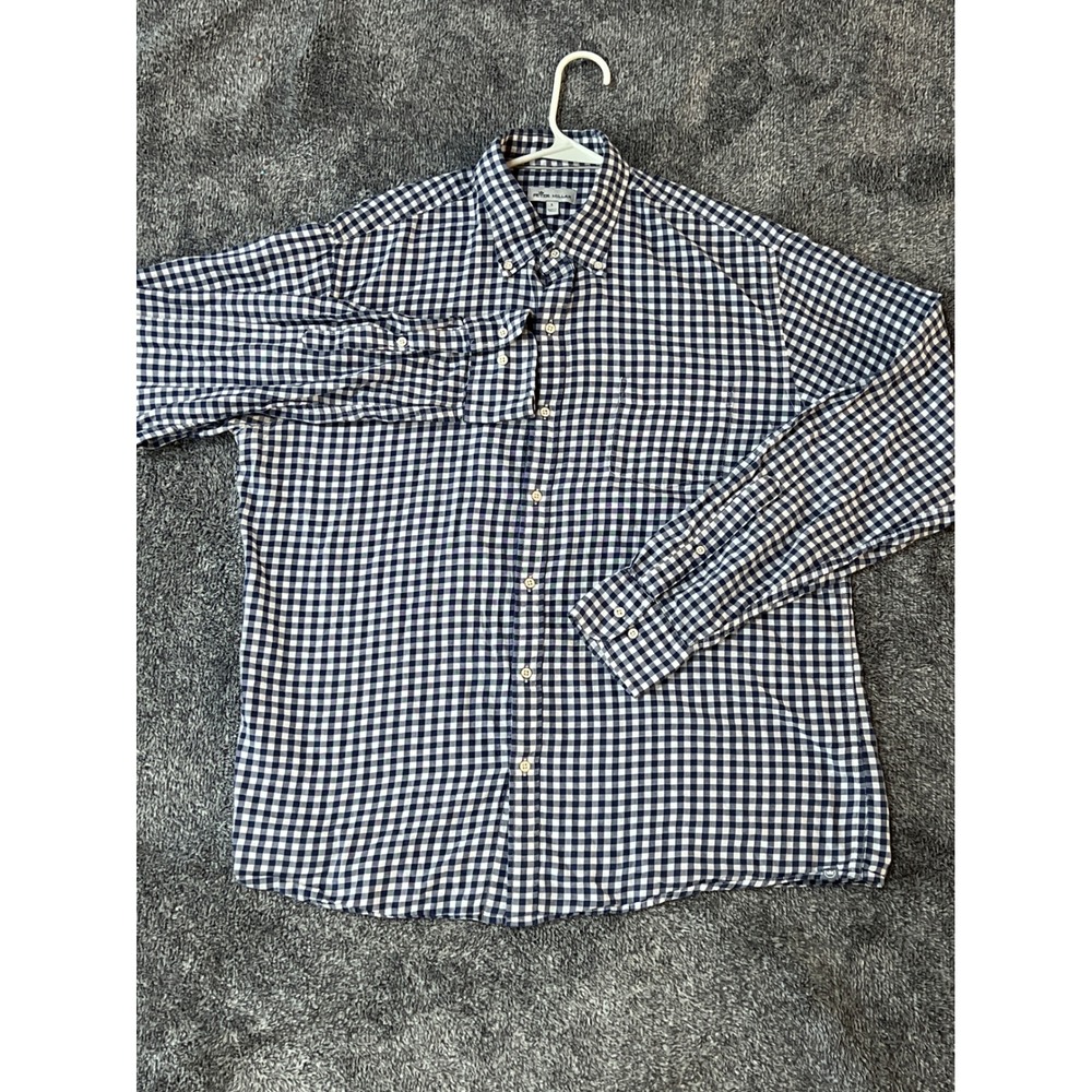 Peter Millar Mens Blue Gingham Cotton Button Down Shirt MS22W254 Large